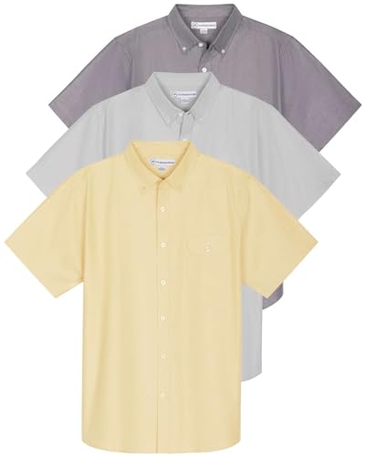 Real Essentials 3 Pack Men's Short-Sleeve Oxford Solid Button Down Collar Casual Shirts with Pocket (Available in Big & Tall)