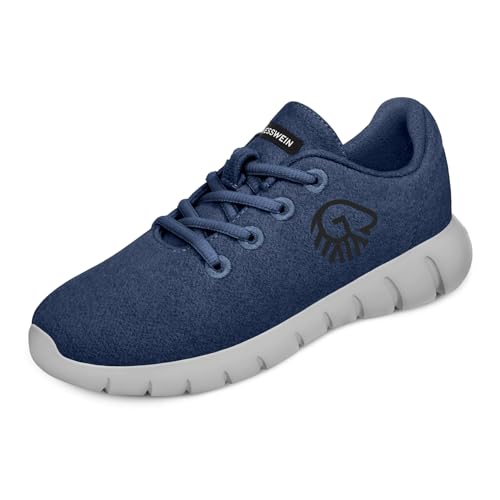 Giesswein Merino Runners Men - Breathable Merino Wool 3D Stretch Sneakers, Lightweight Men's Casual Shoes with Replaceable Footbed Ocean Blue
