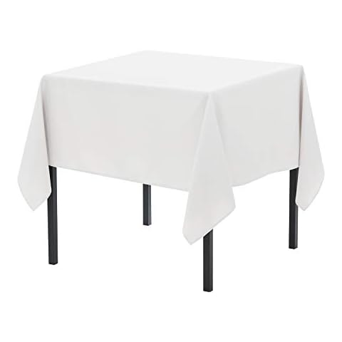 Pomp White 52" x 52" Inch Square Premium Polyester Tablecloth | Wrinkle + Stain Resistant Easy Care Fabric | Fits Square or Round Table Cover