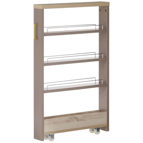 ぼん家具 [完成品] すき間収納 キャスター付き 幅10cm ワゴン ストッカー スリムラック 調味料ラック ロータイプ グレージュ