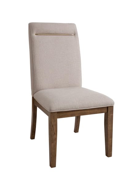 Steve Silver Garland Tapered Legs-Canvas Fabric-Brushed Brass Accent-Toffee Finish (Caramel Brown), Set of 2 Side Chair