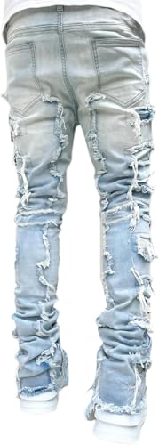 SANSIWU Jeans for Men Stretch Fit Skinny Stacked Ripped Destroyed Jeans Fit Y2K Stacked Patch Jeans Hip Hop Streetwear Straight Trousers - Image 5