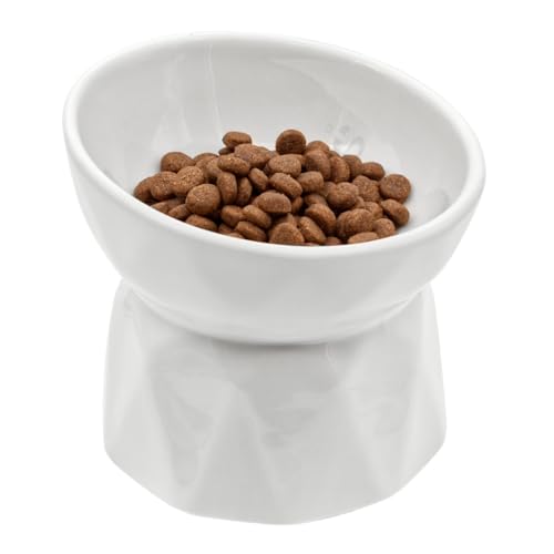 STI Ciotola Gatto Rialzata MOD. Chic in Ceramica Smaltata Bianca 200ml per crocchette, Umido e Acqua, Anche per Piccoli Cani, Facile da Pulire