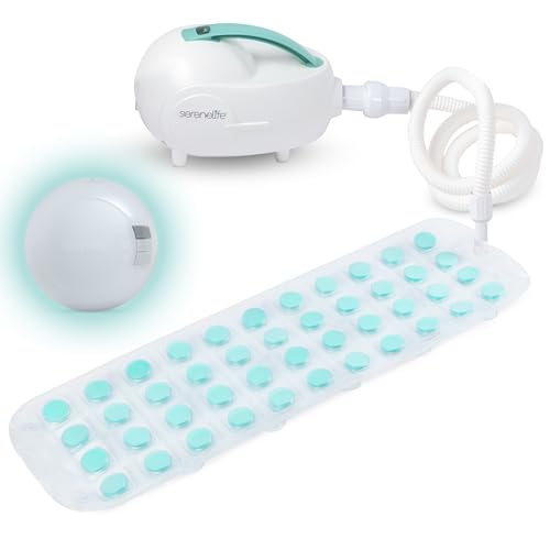 SereneLife Bubble Bath Mat – Portable Spa Mat with Adjustable Intensity, Waterproof LED Light, Pillow and Remote Control for Ultimate Relaxation, 47" x 14.2" (Teal)