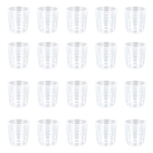 20 Stück Messbecher Klein 30ml Kunststoff, Kunststoff Mischbecher, Präzisions Messbecher mit Waage, Dosierhilfe für Waschmittel, Küche Backen, Labor, Kochen, Measuring Cup