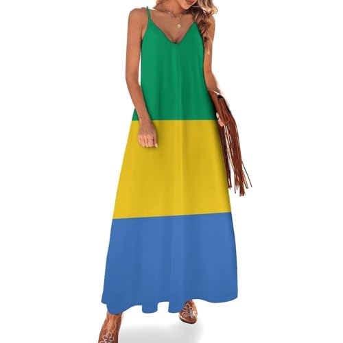 Robe longue imprimé drapeau rayé vert avec col en V fluide