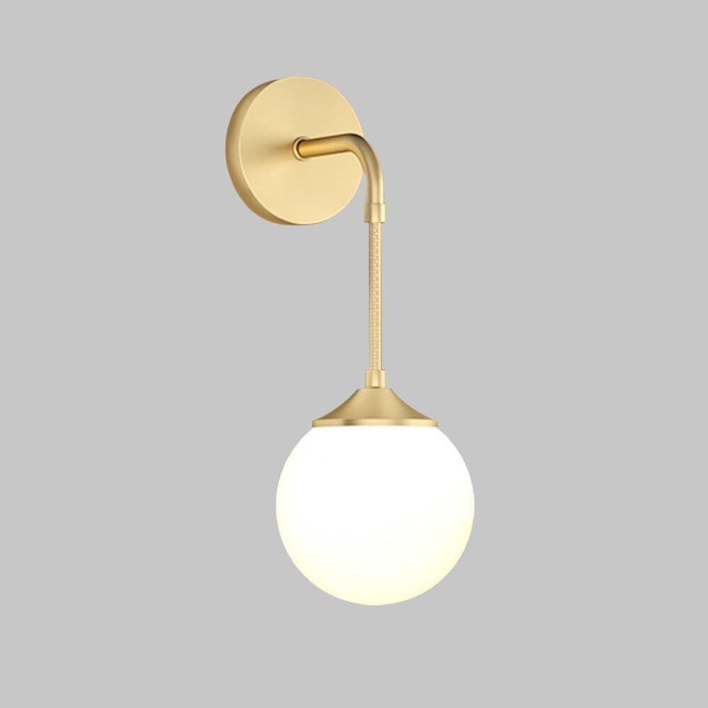 SXECAEPS Indoor Bathroom Wall Lamp Brass Vintage Glass Sconce Milky White Globe Shade Lantern for Bedroom Bedside Living Room Study Corridor Entryway Restaurant(D)