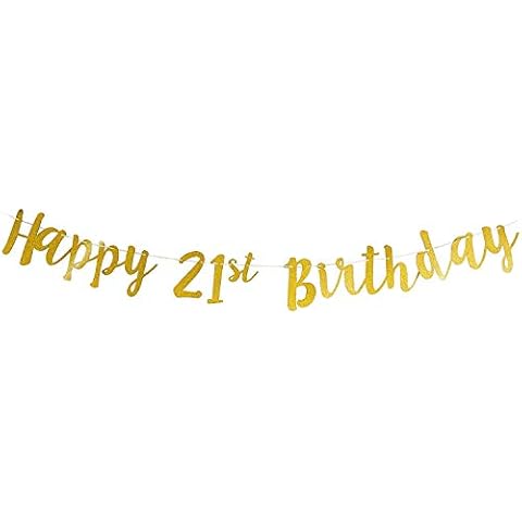 Gold 21st Bunting Birthday Banner - Great Decoration To Celebrate Milestone Birthday - Keepsake for Him Or Her Cover