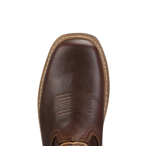 SUREWAY Mens Square Toe Cowboy Boots for Men,Waterproof Soft/Steel Toe Western Work Boots with Classic Embroidered,Soft Toe Dark Brown,Size 84