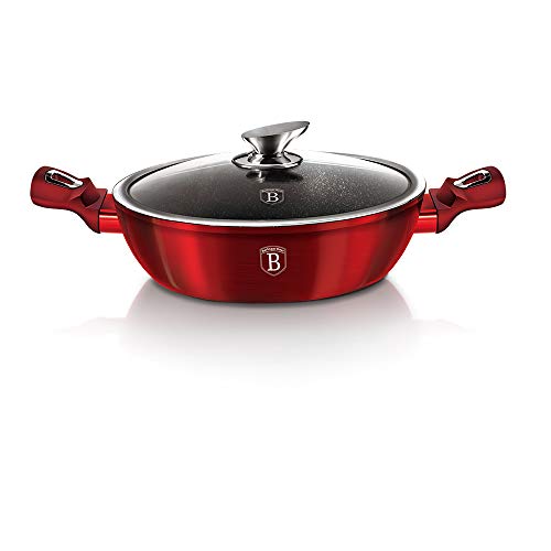 Berlinger Haus, Cocotte avec couvercle, 24 cm, Collection Burgundy, revêtement en marbre antiadhésif à 3 couches, Convient à tous les types de cuisson, y compris les plaques de cuisson à induction