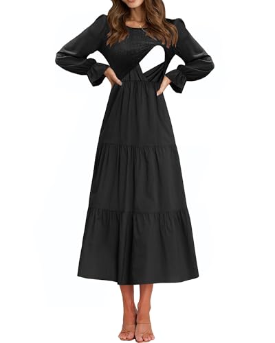 nursing dress formal CzzzyL Breastfeeding Women's Flounces Long Sleeve Smocked Bodice Ruffle A Line Latched Mama Midi with Pockets Black,Small at Amazon Women's Clothing store Material:Blend Beaded Halter Strap Elegant A maternity and nursing color:Black/White/Light Grey/Grey 4 Pairs Dress Socks