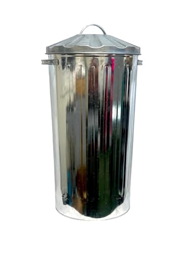 OptiProducts® Metal Bins Small Medium Large Extra Large 15L 50L 60L 90L 110L Litre Metal Galvanised Home Garden Bin Leaves Paper Wood Rubbish Dustbin Made Storage Unit in U. K. (50 Liter)