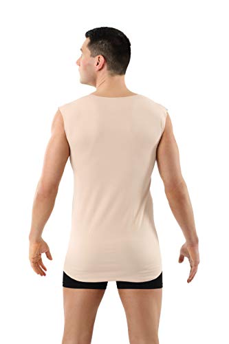 Men's Laser Cut Invisible Seamless deep v-Neck Undershirt Sleeveless Stretch Cotton Nude Beige4