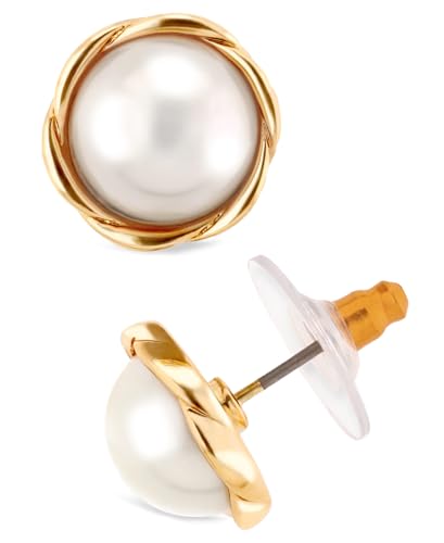 Image of Anne Klein Women's Pearl Stud Earrings, Layered Statement Fashion Jewelry for Everyday and Evening Wear