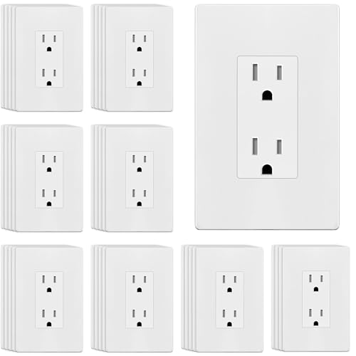 Image of ENERLITES 40 Pack Matte White Decorator Receptacle with Screwless Wall Plate, Standard Electrical Wall Outlet, 15A 125V, Self-Grounding, 2-Pole, 3-Wire, UL Listed, 61502-TR-MWSID, Tamper Resistant