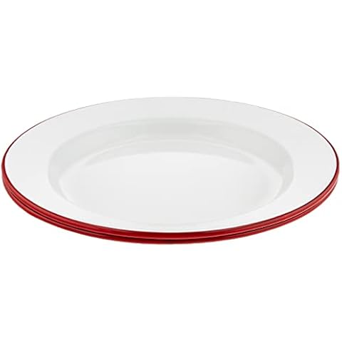 Falcon Enamelware Set of 4 Red Plates Cover