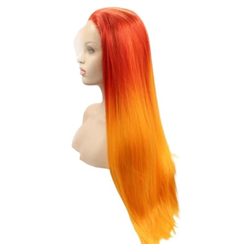 Peluca naranja sin pegamento larga y recta para un cambio de look rápido 3