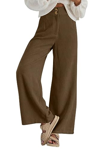 Sidefeel Corduroy Pants for Women 2025 Casual High Waisted Double Buttoned Stretchy Loose Fit Wide Leg Pants with Pockets