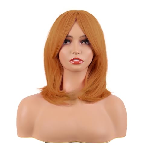 MapofBeauty 18 Inch/45 cm Layered Bangs Straight Synthetic Fiber Shoulder Length Hair Daily Use Wig (Orange)