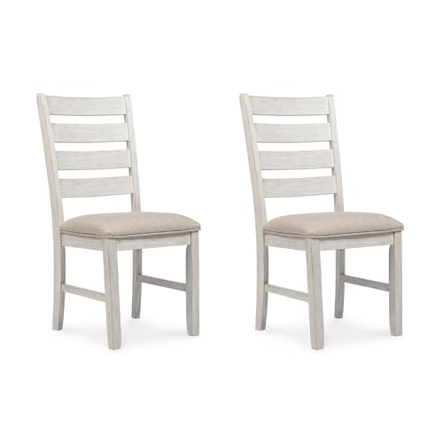 Signature Design by Ashley Skempton Modern Farmhouse Dining Room Chair, 2 Count, Ladderback Design, Wood, 17.75' W x 21.5' D x 38.63' H, White and Light Brown