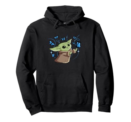 Sweat à capuche The Mandalorian The Child et papillons bleus pour fan de Star Wars