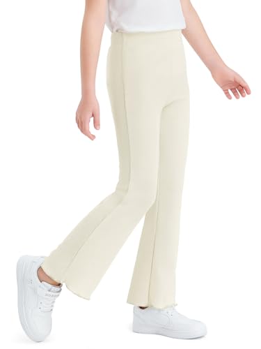 Haloumoning Girls Bell Bottom Stretchy Knit Pants Summer Flare Ribbed Bootcut Leggings 5-14 Years