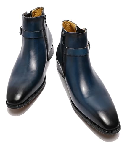 Santimon Mens Chelsea Boots Formal Dress Ankle Boots Genunie Leather Plain Toe Belt Buckle Cowboy Boots Prom Wedding Business Causal Fashion Suit Tuxedo Boots for Men4