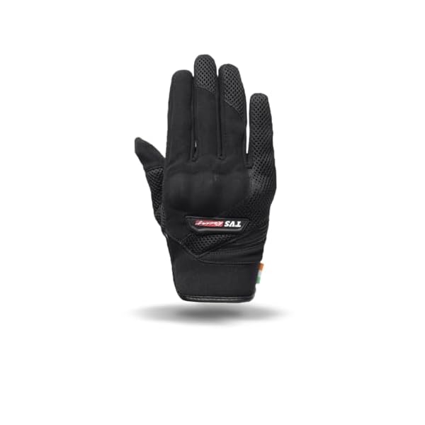 TVS Racing Beast Riding Gloves | All-Weather Riding Protection | Corduroy Top | PVC Knuckle Guard | Touchscreen Ready | Breathable Airmesh | Anti-Fatigue Padded Palm | Men’s Motorcycle Gloves(Black/L)