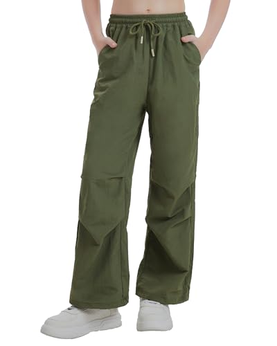 Image of Girls Parachute Cargo Pants Drawstring Waterproof Causal Hiking Pants for Girls Pockets Lightweight Running Joggers