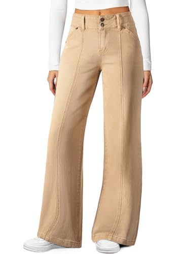Sidefeel Jeans for Women High Waisted Wide Leg Jeans Stretchy Straight Leg Seamed Front Trendy Loose Denim Pants Khaki Size 6