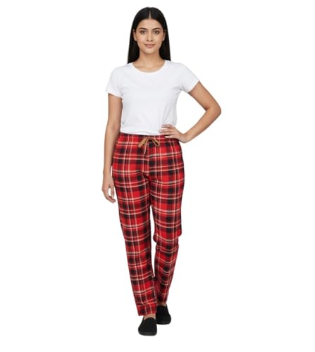 Image of Womens Multicolor Cotton Checkered Pyjama | Checks Pajama for women with Elastic & Drawstring Plus Size (S TO 8XL)