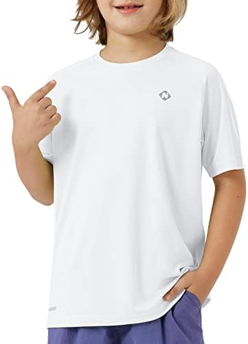 NAVISKIN Boy's Short Sleeve Shirts Rash Guard Swim Shirts Youth UPF 50+ Hiking Shirts Sun Shirts White Size S