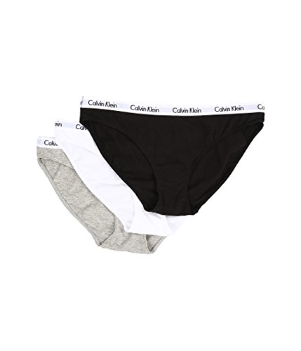 Calvin Klein Carousel Logo Cotton Stretch Bikini Panties, Multipack, Black/White/Grey Heather, Large