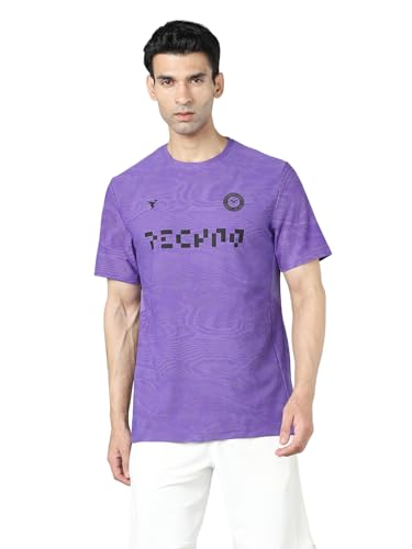 Image of TECHNOSPORT Men Cricket Fan T-Shirt IPL Printed Casual Sportswear Tee Typography Print Slim Fit Round Neck Short Sleeve Polyester Sports Tshirt for MenIPL MensJersey