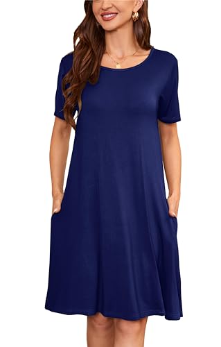 Sommerkleid Damen Knielang Casual T-Shirt Midikleid Kurzarm Loose Swing Freizeitkleid Jersey Dress Dunkelblau XXL Sommerkleid Damen Knielang Casual T-Shirt Midikleid Kurzarm Loose Swing Freizeitkleid Jersey Dress Dunkelblau XXL