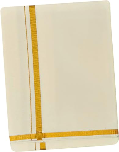 Image of PRAKASAM COTTON - Jari Border Cotton Blended Dhoti For mens & Matching Jari Border Towel (Angavastaram)