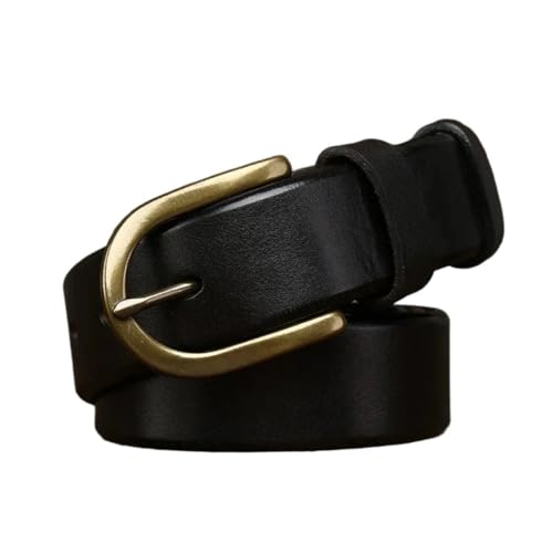 Men Leather Belt Solid Cowhide Brass Buckle Jeans Cowboy