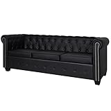 vidaXL Chesterfield 3-Seater Artificial Leather Black Living Room Furniture