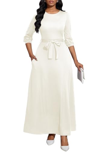 Image of BubFee Long Dress for Women Casual Long Sleeve Dresses Maxi Dress Empire Waist Loose with Belt