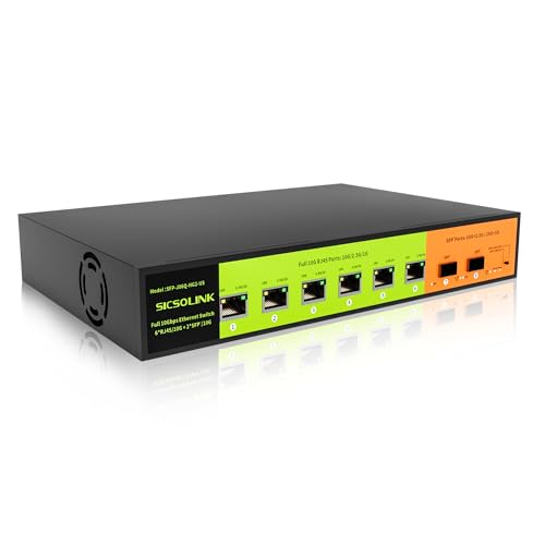 10GB Switch 8 Port Unmanaged with 6*10g RJ45 Ports, 2*10g SFP+ Ports,10Gbe Network Switch, Desktop or 19-inch Rack Mount, Silent Operation, Suitable for 10GB NAS, WiFi 7 Router and Gaming PC.