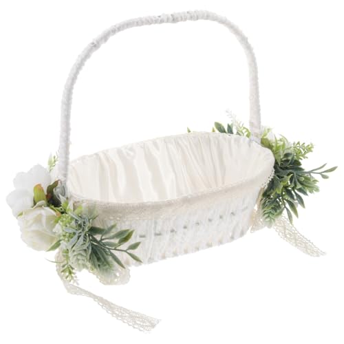 Wedding Flower Girl Basket with Rope and Satin, Romantic Decorative