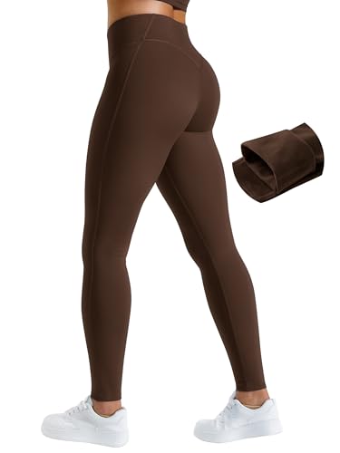 AVGO Womens Fleece Lined Leggings Thermal Warm Winter Tights Scrunch Butt High Waisted Workout Hiking Compression Yoga Pants(Roasted Brown Fleece S)
