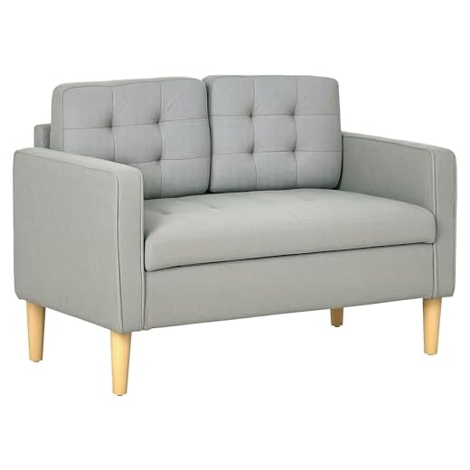 HOMCOM Modern 2 Seater Sofa with Hidden Storage, 117cm Tufted Cotton Couch with Wood Legs, Compact Sofa for Living Room, Light Grey 25 HOMCOM Modern 2 Seater Sofa with Hidden Storage, 117cm Tufted Cotton Couch with Wood Legs, Compact Sofa for Living Room, Light Grey