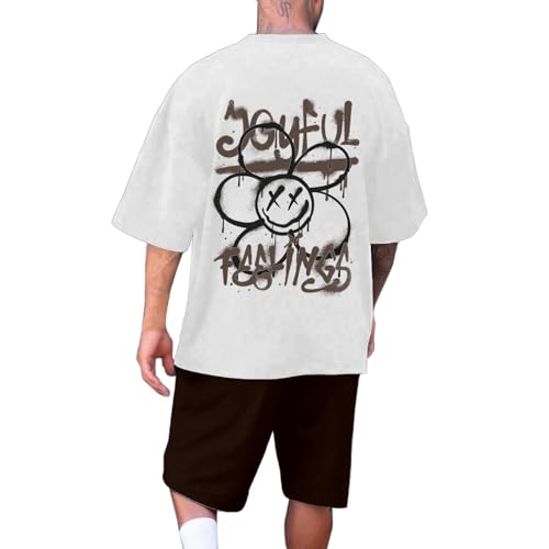 Ensemble homme imprimé lettre avec t-shirt manches courtes et short confortable