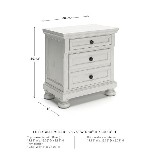 Image of Signature Design by Ashley Tall Antique White Nightstand Wood Bedside Table