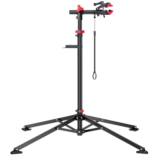 YONTUO Profi Fahrrad Reparaturständer mit großem rechteckigem magnetischem Werkzeugtablett und Vorderradhalter 360 drehbarer Klemmkopf klappbar & universell verstellbar bis 30 kg belastbar