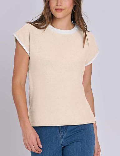 Image of Bozanly Womens Crewneck Striped Knit T Shirts Casual Spring Summer Cap Sleeve Sweater Tank Top 2026