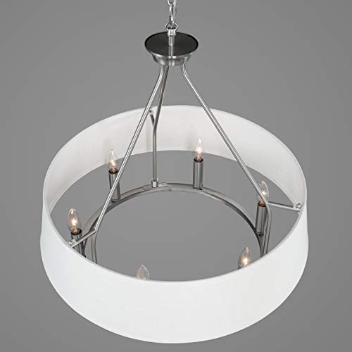 Cherish Collection 6-Light White Linen Shade Coastal Chandelier Light Brushed Nickel - Image 9