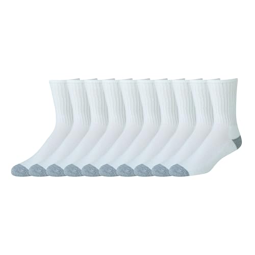 Amazon Essentials Men's 10-Pack Cotton Half Cushioned Crew Socks Sockshosiery, White, 13-15