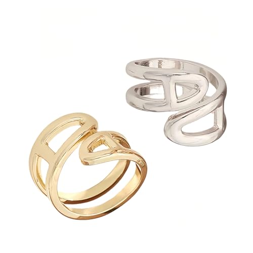 Image of SYWDUDUCLT Scarf Ring for Women's Shawl, Silk Neckerchief, Tshirt, Gold /Sivler, S /M /L, 2 Pcs